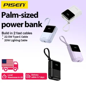 PISEN PD22.5W Fast Charging Mini Portable Power Bank 10000mAh Built-in Dual Cables Type-C Four-Device Simultaneous Charging